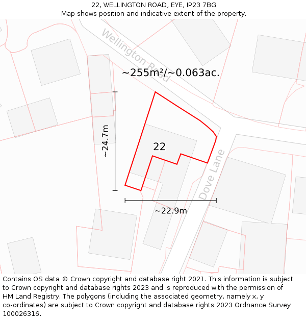 22, WELLINGTON ROAD, EYE, IP23 7BG: Plot and title map