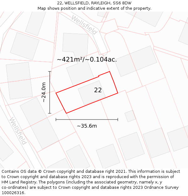 22, WELLSFIELD, RAYLEIGH, SS6 8DW: Plot and title map