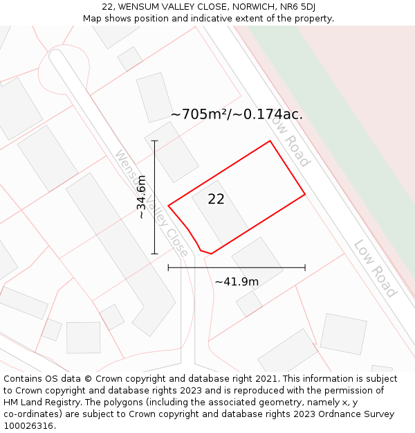 22, WENSUM VALLEY CLOSE, NORWICH, NR6 5DJ: Plot and title map
