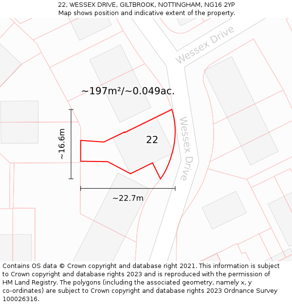 22, WESSEX DRIVE, GILTBROOK, NOTTINGHAM, NG16 2YP: Plot and title map