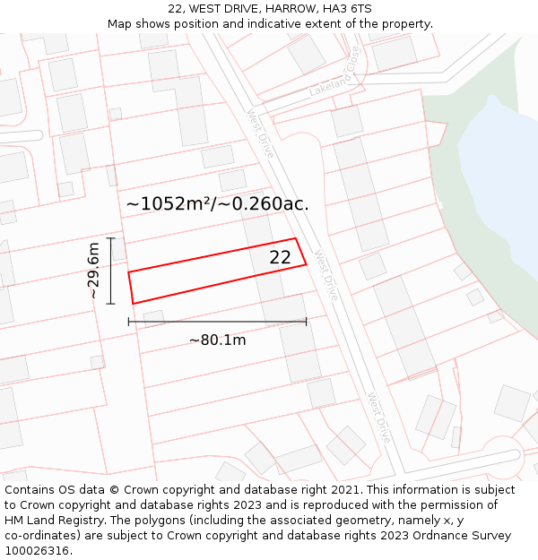 22, WEST DRIVE, HARROW, HA3 6TS: Plot and title map