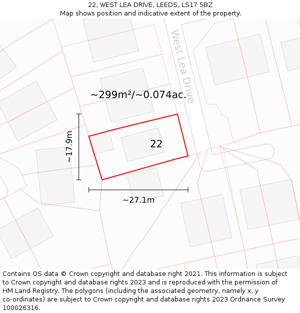 22, WEST LEA DRIVE, LEEDS, LS17 5BZ: Plot and title map