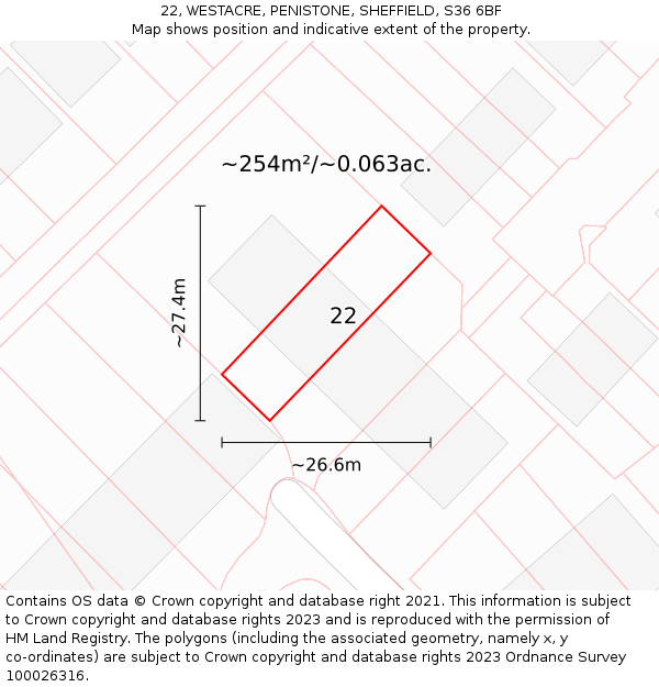 22, WESTACRE, PENISTONE, SHEFFIELD, S36 6BF: Plot and title map