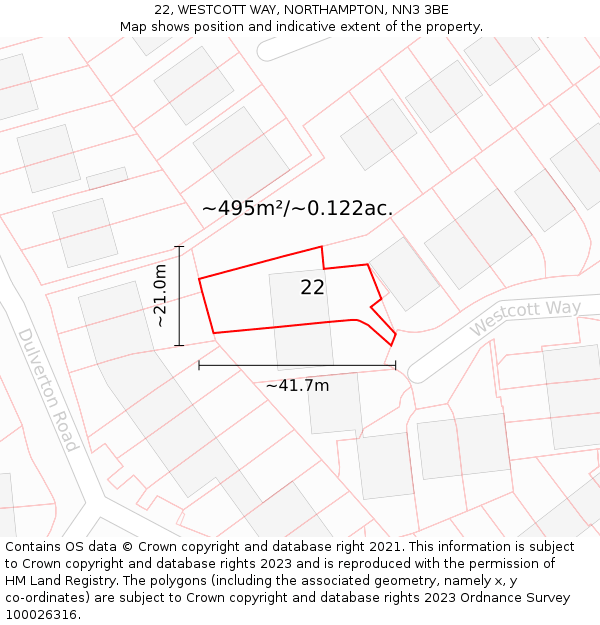 22, WESTCOTT WAY, NORTHAMPTON, NN3 3BE: Plot and title map