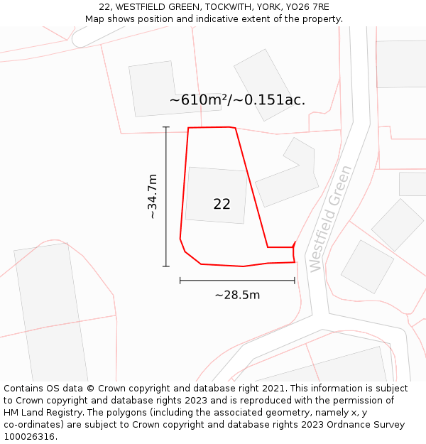 22, WESTFIELD GREEN, TOCKWITH, YORK, YO26 7RE: Plot and title map