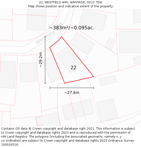 22, WESTFIELD WAY, WANTAGE, OX12 7EW: Plot and title map