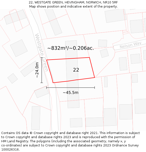 22, WESTGATE GREEN, HEVINGHAM, NORWICH, NR10 5RF: Plot and title map
