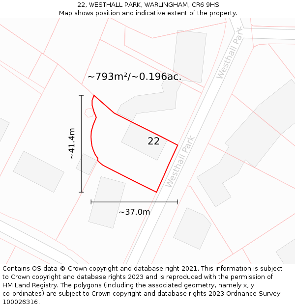 22, WESTHALL PARK, WARLINGHAM, CR6 9HS: Plot and title map