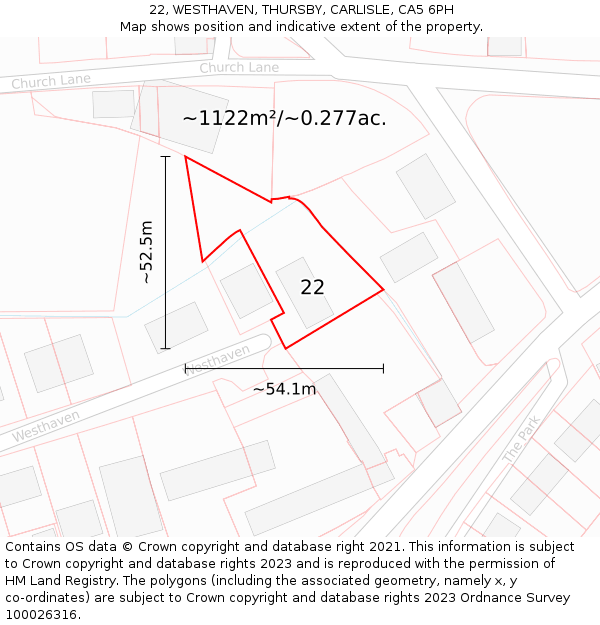 22, WESTHAVEN, THURSBY, CARLISLE, CA5 6PH: Plot and title map