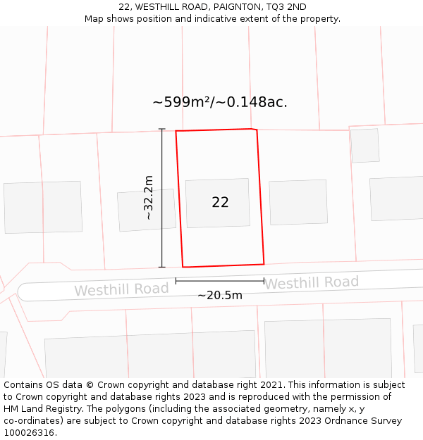 22, WESTHILL ROAD, PAIGNTON, TQ3 2ND: Plot and title map