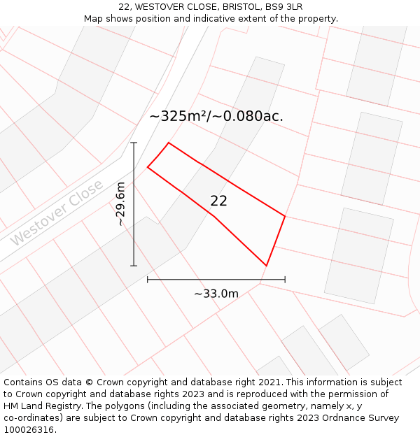 22, WESTOVER CLOSE, BRISTOL, BS9 3LR: Plot and title map