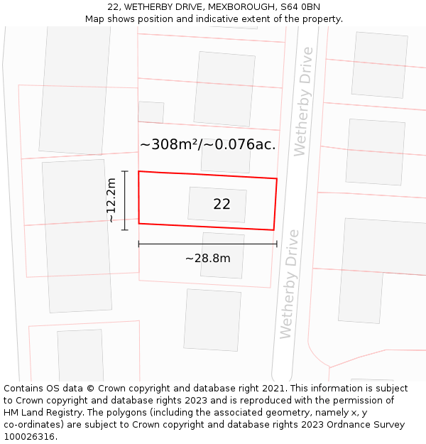 22, WETHERBY DRIVE, MEXBOROUGH, S64 0BN: Plot and title map