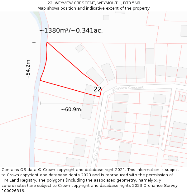 22, WEYVIEW CRESCENT, WEYMOUTH, DT3 5NR: Plot and title map