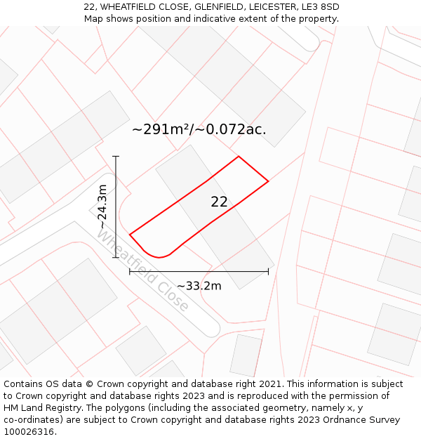 22, WHEATFIELD CLOSE, GLENFIELD, LEICESTER, LE3 8SD: Plot and title map