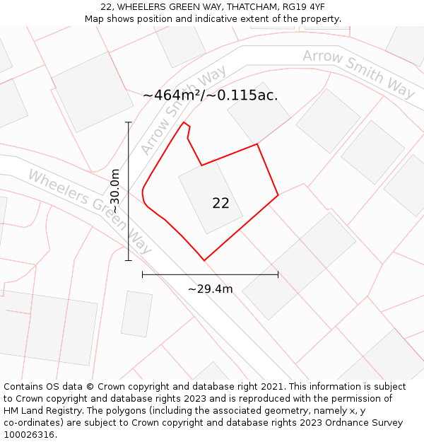 22, WHEELERS GREEN WAY, THATCHAM, RG19 4YF: Plot and title map