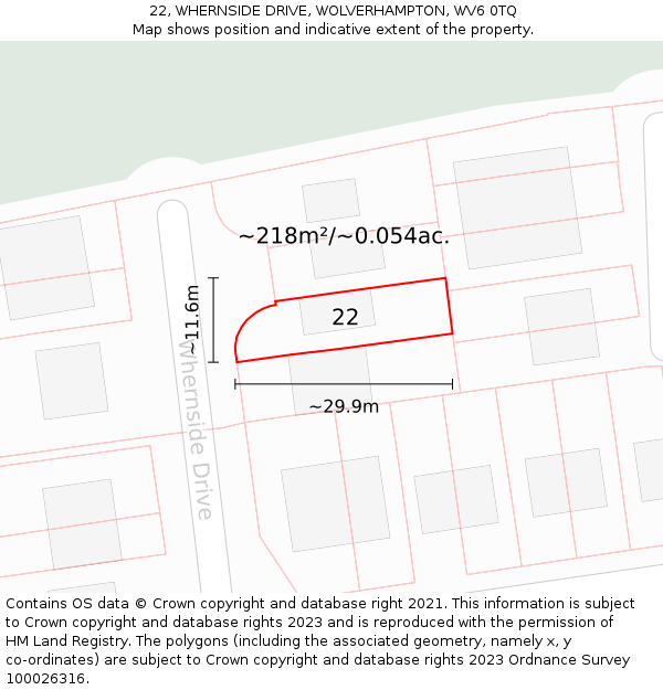 22, WHERNSIDE DRIVE, WOLVERHAMPTON, WV6 0TQ: Plot and title map