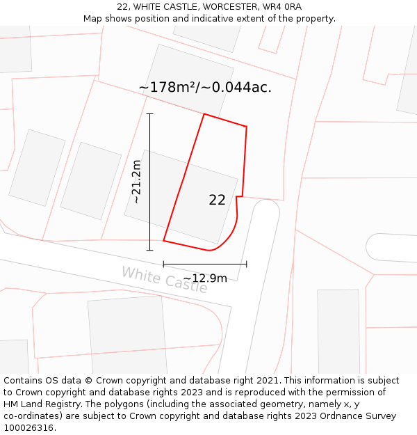 22, WHITE CASTLE, WORCESTER, WR4 0RA: Plot and title map
