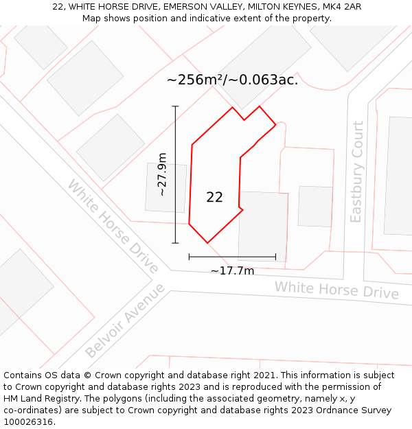22, WHITE HORSE DRIVE, EMERSON VALLEY, MILTON KEYNES, MK4 2AR: Plot and title map