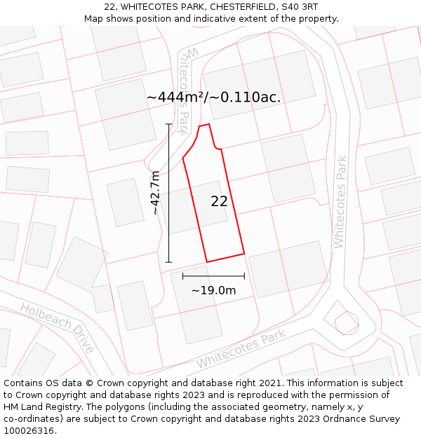 22, WHITECOTES PARK, CHESTERFIELD, S40 3RT: Plot and title map