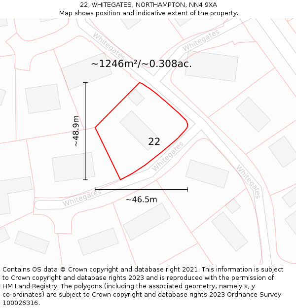 22, WHITEGATES, NORTHAMPTON, NN4 9XA: Plot and title map