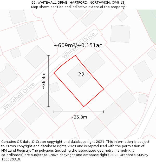 22, WHITEHALL DRIVE, HARTFORD, NORTHWICH, CW8 1SJ: Plot and title map