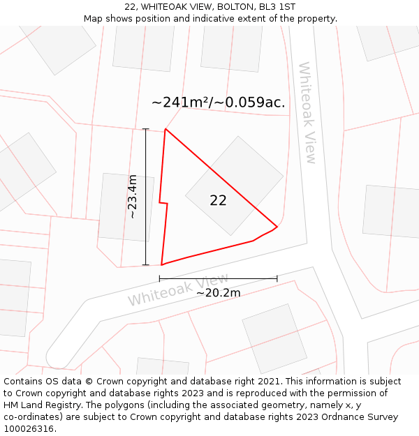22, WHITEOAK VIEW, BOLTON, BL3 1ST: Plot and title map