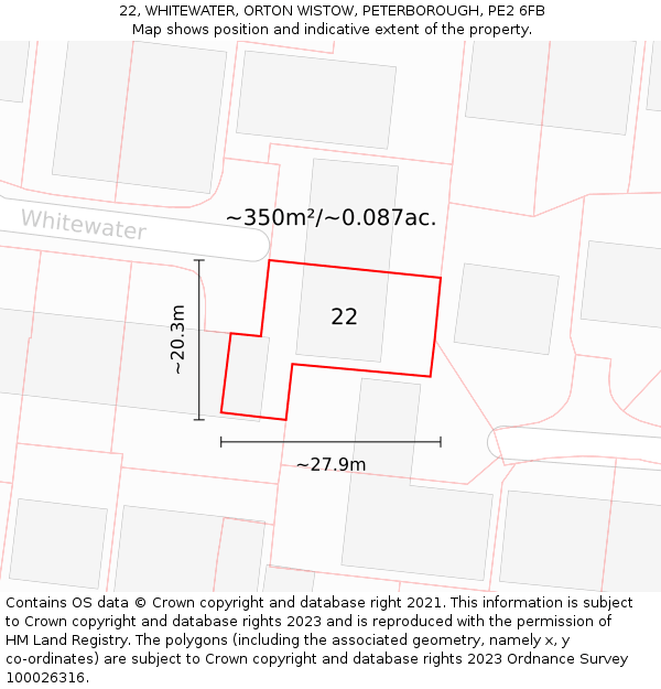 22, WHITEWATER, ORTON WISTOW, PETERBOROUGH, PE2 6FB: Plot and title map