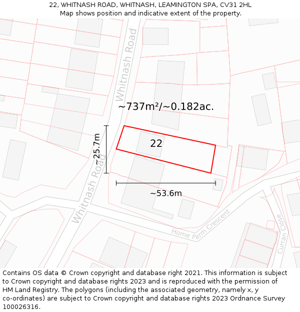 22, WHITNASH ROAD, WHITNASH, LEAMINGTON SPA, CV31 2HL: Plot and title map