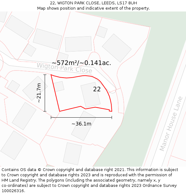 22, WIGTON PARK CLOSE, LEEDS, LS17 8UH: Plot and title map