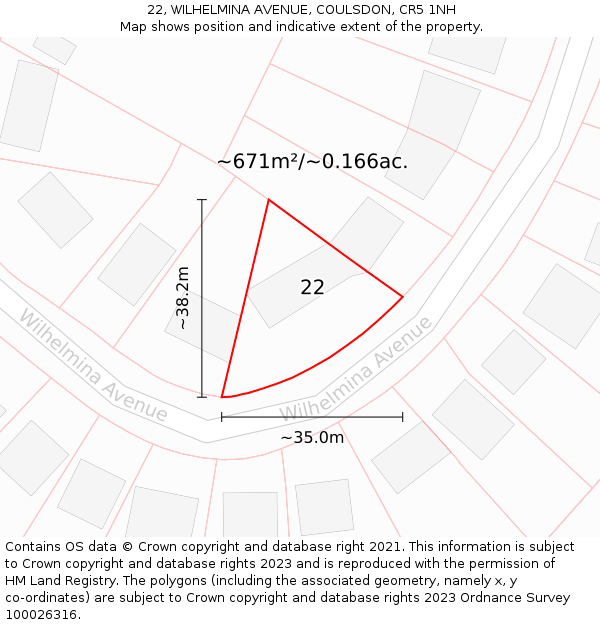 22, WILHELMINA AVENUE, COULSDON, CR5 1NH: Plot and title map