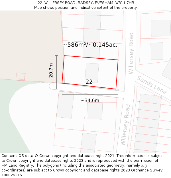 22, WILLERSEY ROAD, BADSEY, EVESHAM, WR11 7HB: Plot and title map