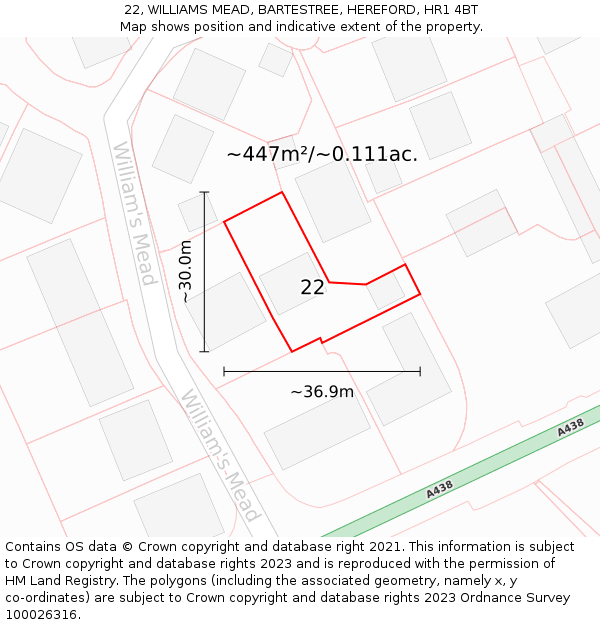 22, WILLIAMS MEAD, BARTESTREE, HEREFORD, HR1 4BT: Plot and title map