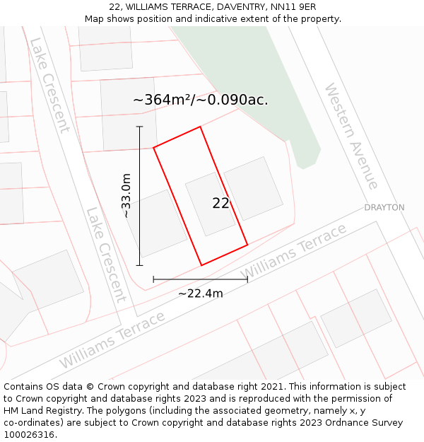 22, WILLIAMS TERRACE, DAVENTRY, NN11 9ER: Plot and title map