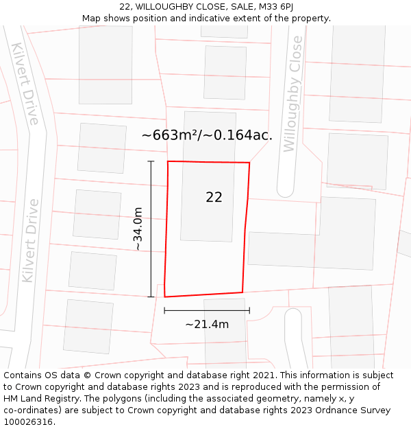 22, WILLOUGHBY CLOSE, SALE, M33 6PJ: Plot and title map