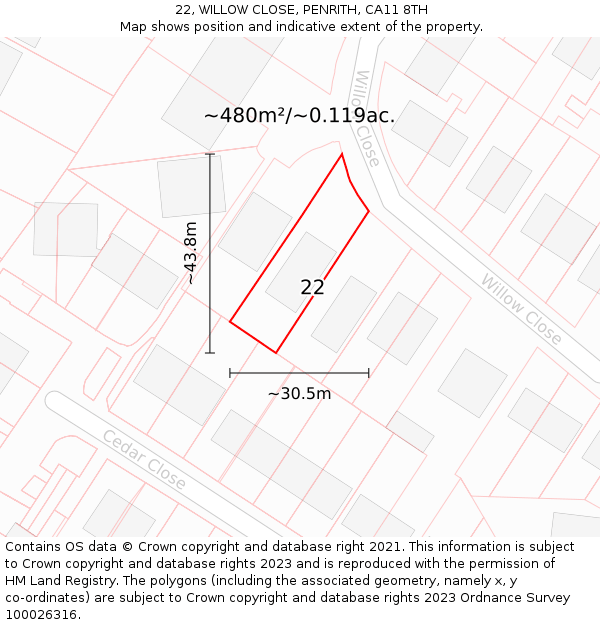 22, WILLOW CLOSE, PENRITH, CA11 8TH: Plot and title map