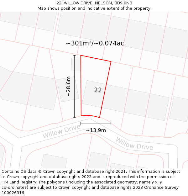 22, WILLOW DRIVE, NELSON, BB9 0NB: Plot and title map