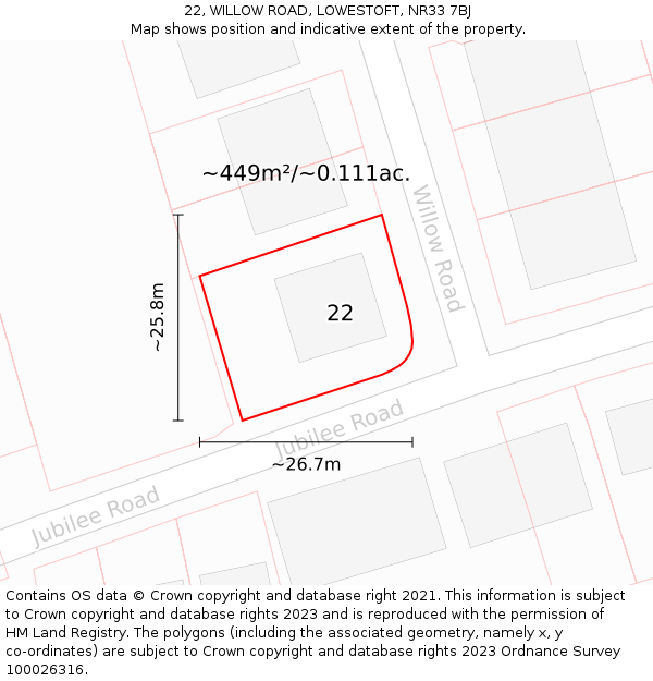 22, WILLOW ROAD, LOWESTOFT, NR33 7BJ: Plot and title map