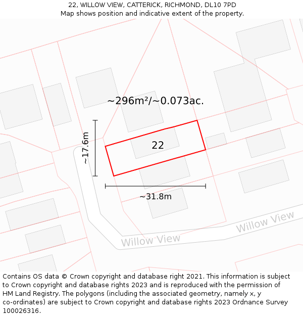 22, WILLOW VIEW, CATTERICK, RICHMOND, DL10 7PD: Plot and title map