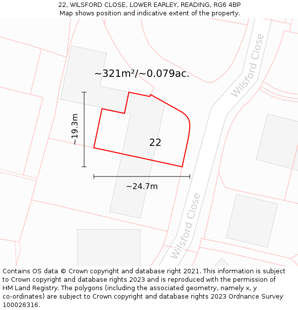 22, WILSFORD CLOSE, LOWER EARLEY, READING, RG6 4BP: Plot and title map