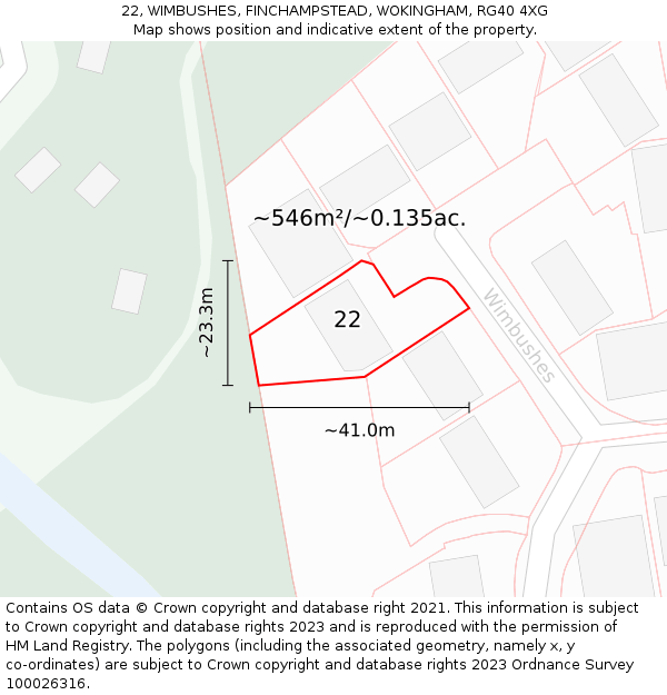 22, WIMBUSHES, FINCHAMPSTEAD, WOKINGHAM, RG40 4XG: Plot and title map