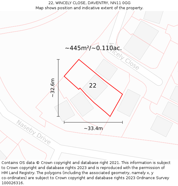 22, WINCELY CLOSE, DAVENTRY, NN11 0GG: Plot and title map