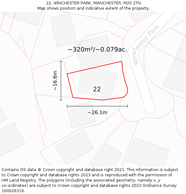22, WINCHESTER PARK, MANCHESTER, M20 2TN: Plot and title map