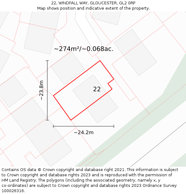 22, WINDFALL WAY, GLOUCESTER, GL2 0RP: Plot and title map