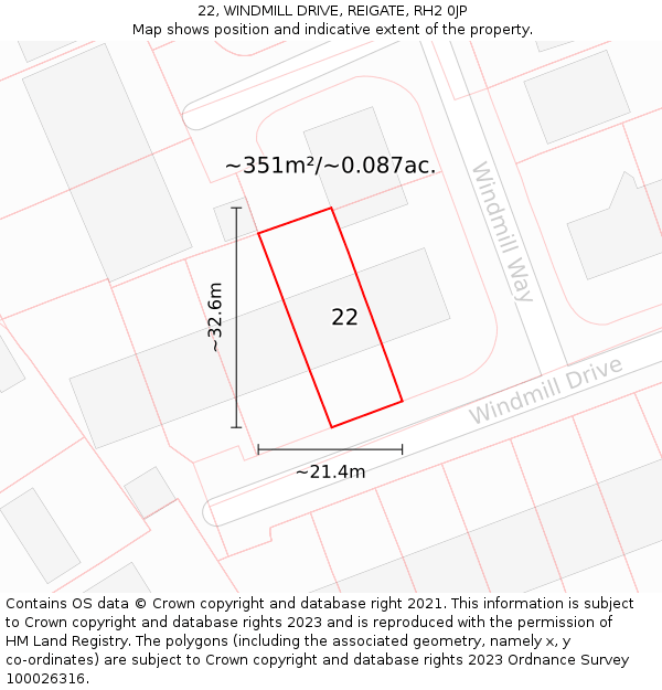 22, WINDMILL DRIVE, REIGATE, RH2 0JP: Plot and title map