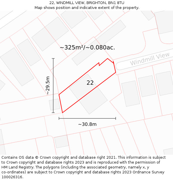 22, WINDMILL VIEW, BRIGHTON, BN1 8TU: Plot and title map