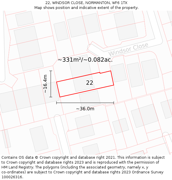 22, WINDSOR CLOSE, NORMANTON, WF6 1TX: Plot and title map