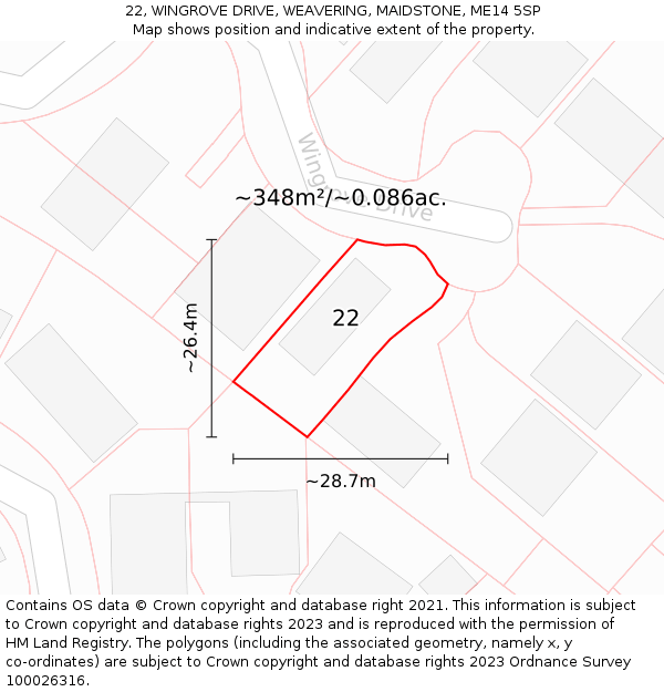 22, WINGROVE DRIVE, WEAVERING, MAIDSTONE, ME14 5SP: Plot and title map