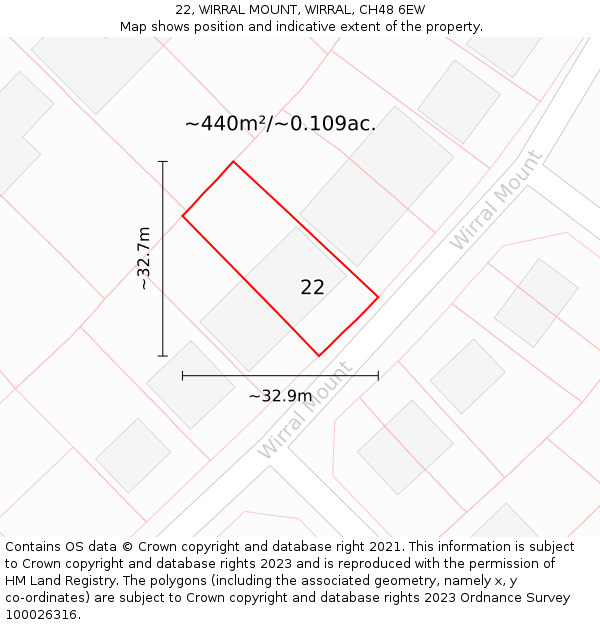 22, WIRRAL MOUNT, WIRRAL, CH48 6EW: Plot and title map