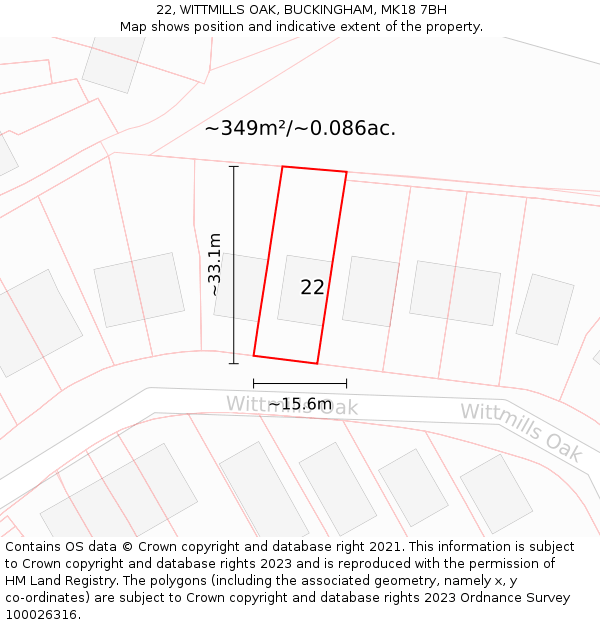 22, WITTMILLS OAK, BUCKINGHAM, MK18 7BH: Plot and title map