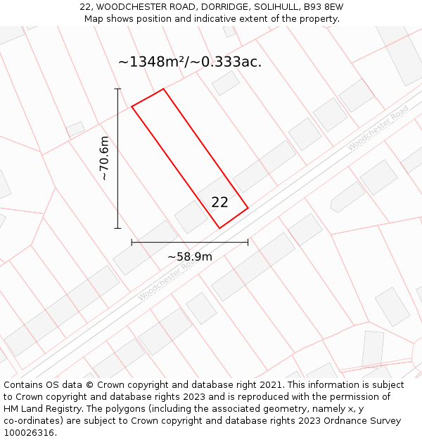 22, WOODCHESTER ROAD, DORRIDGE, SOLIHULL, B93 8EW: Plot and title map